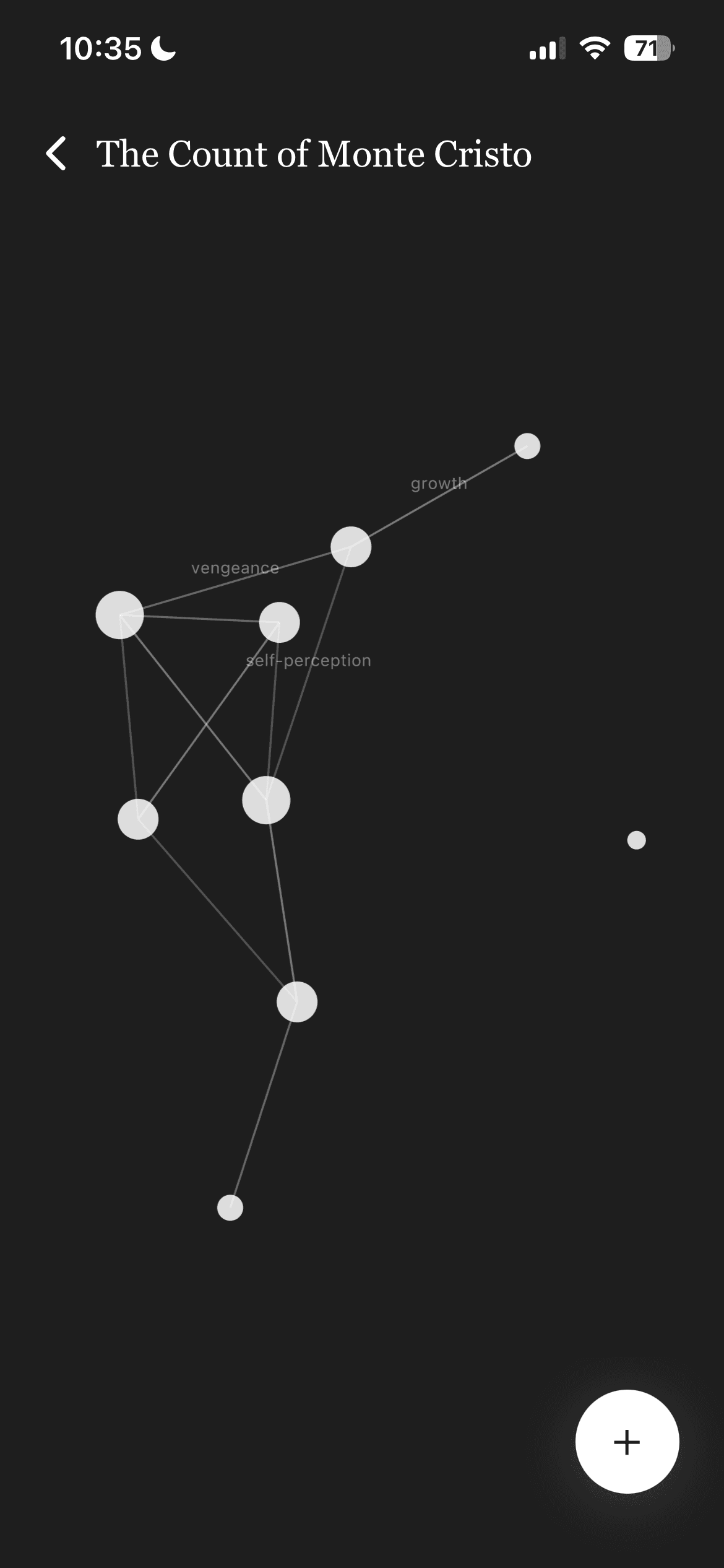 Thought map view showing connected reflection nodes over time.
