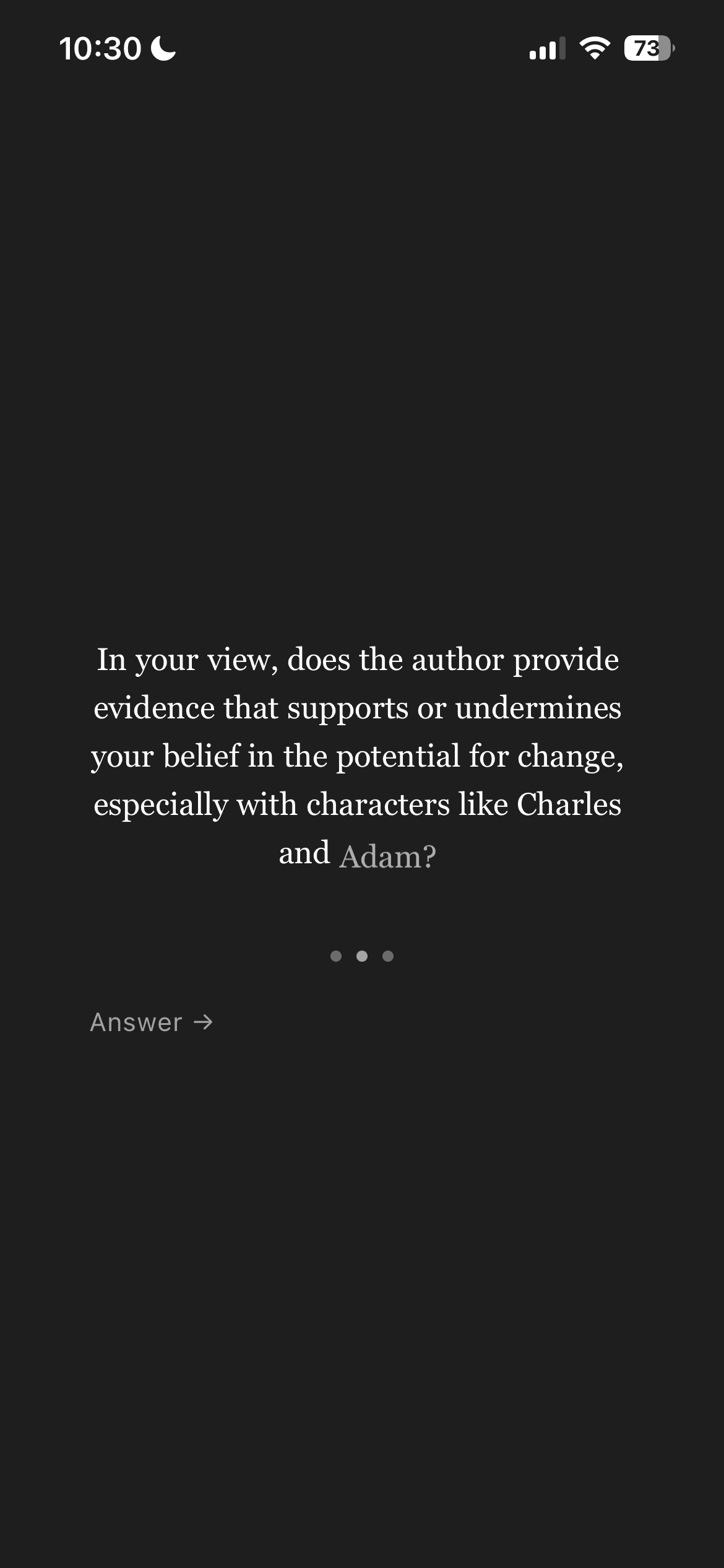 Socratic question screen generated from the reader's own words.